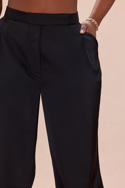 Maylee Satin Wide Leg Pant - Black