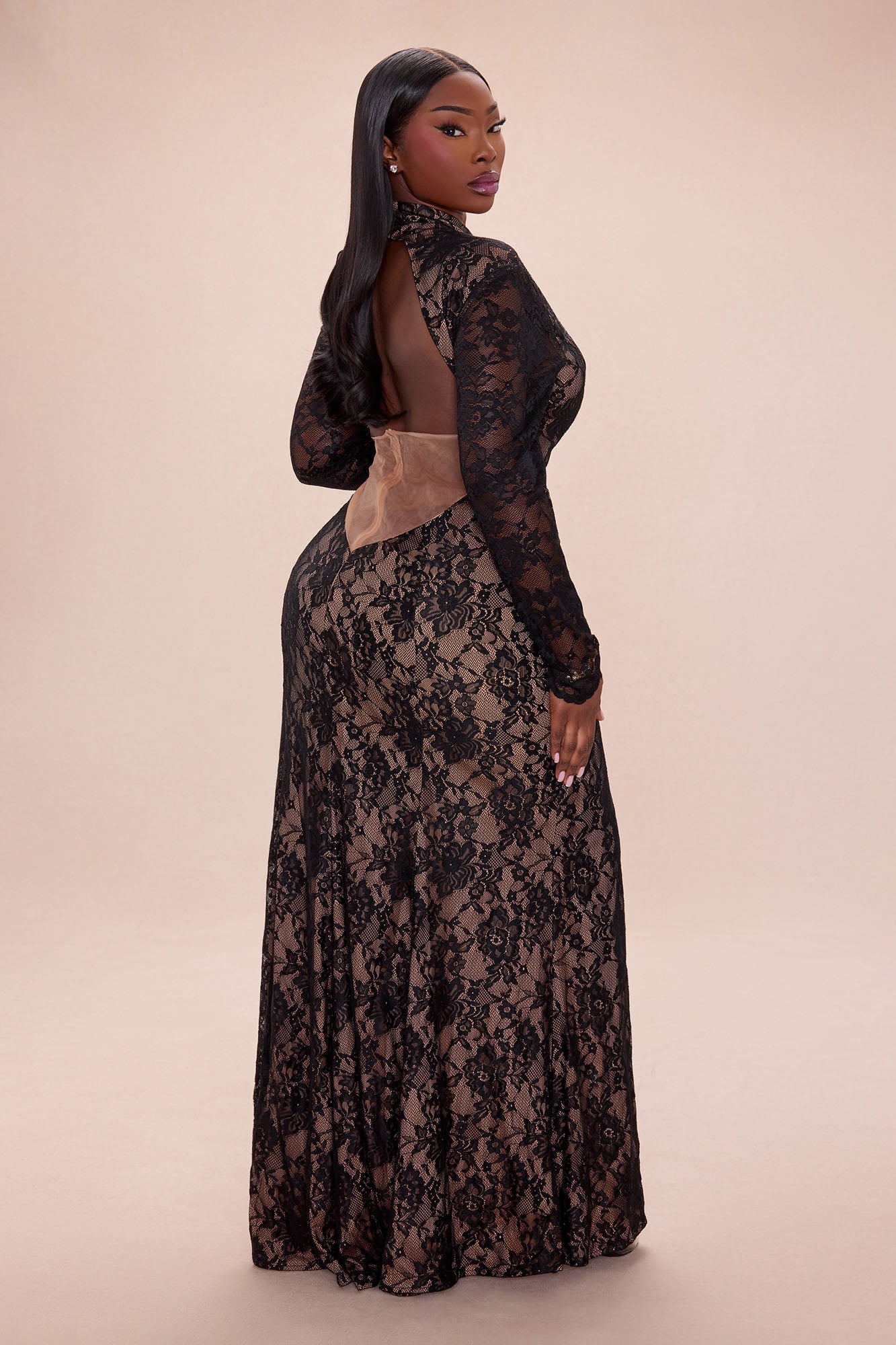 Thea Backless Lace Maxi Dress - Black