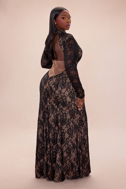 Thea Backless Lace Maxi Dress - Black