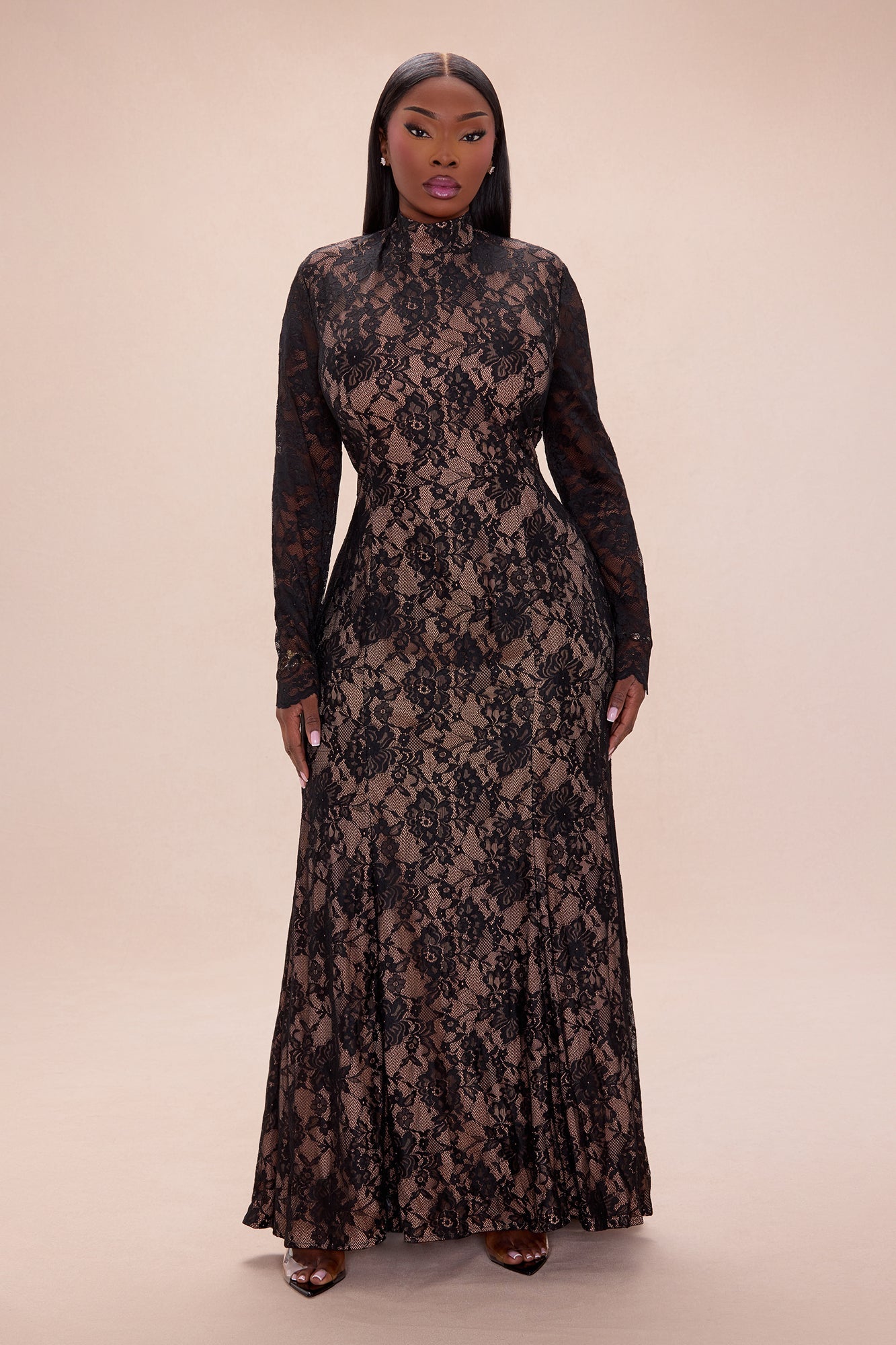 Thea Backless Lace Maxi Dress - Black