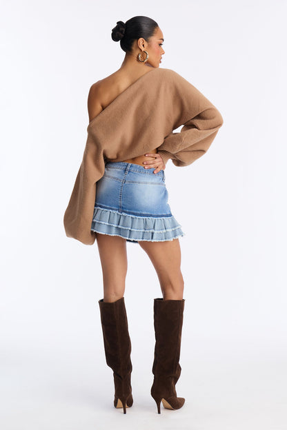 The Sweetest Denim Ruffle Hem Mini Skirt - Medium Wash