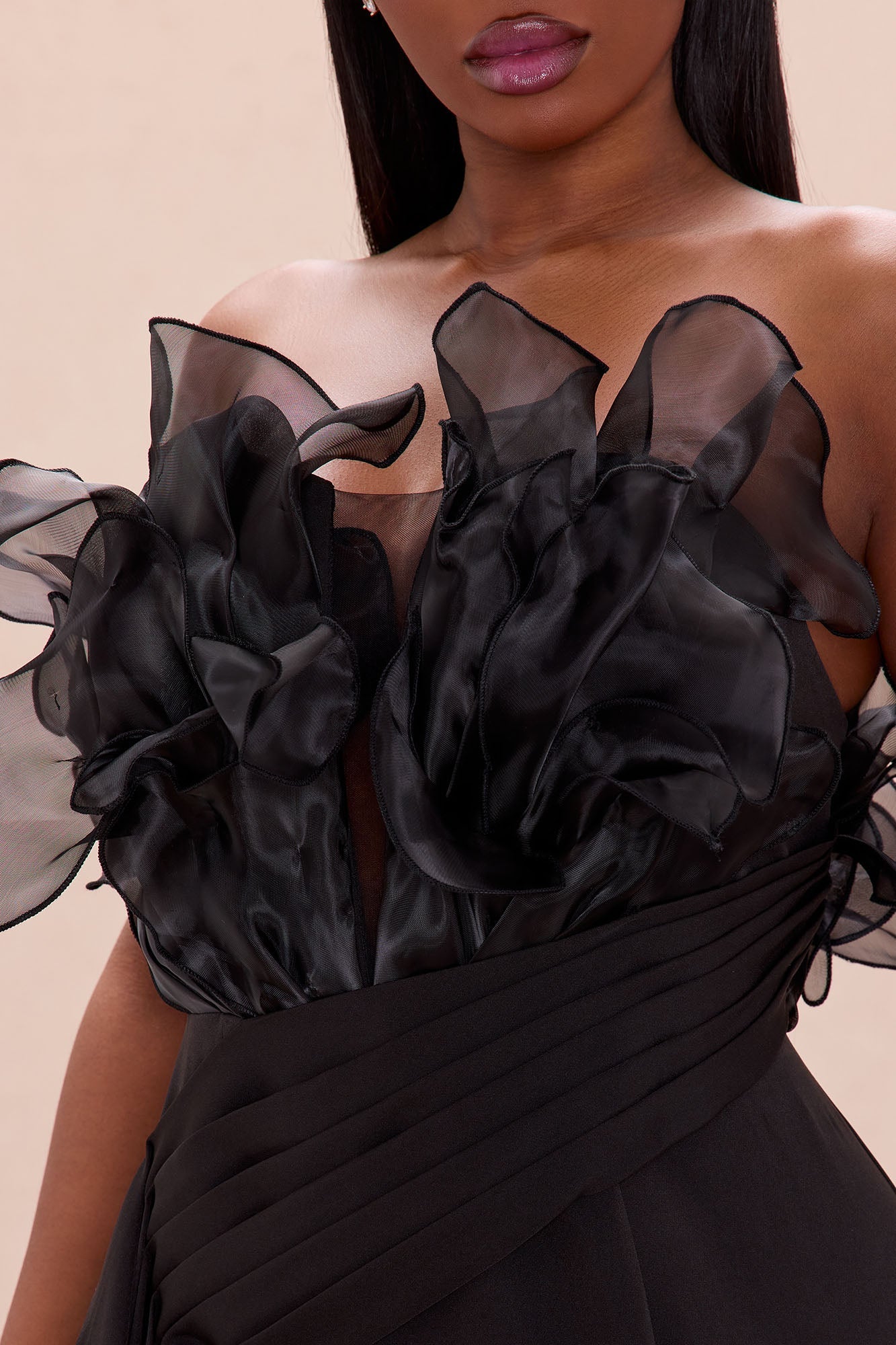 Karolyn Draped Ruffle Gown - Black