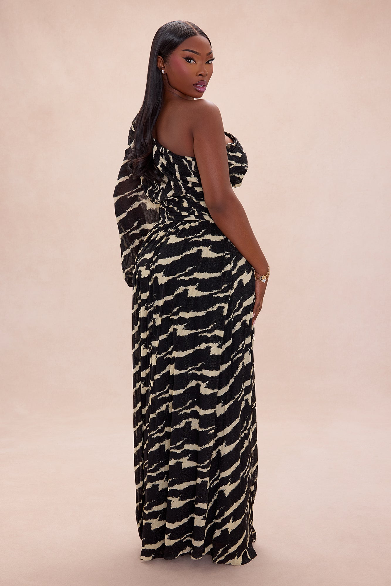 Zakia One Shoulder Maxi Dress - Black/combo