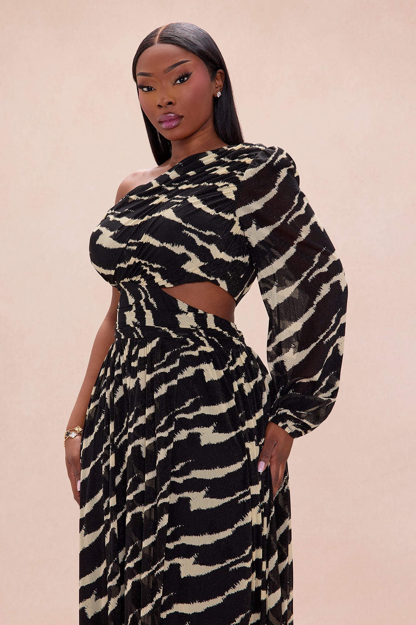 Zakia One Shoulder Maxi Dress - Black/combo
