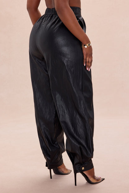 Mariella Faux Leather Balloon Pant - Black