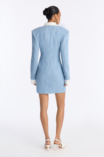 Taryn Long Sleeve Tweed Mini Dress - Blue