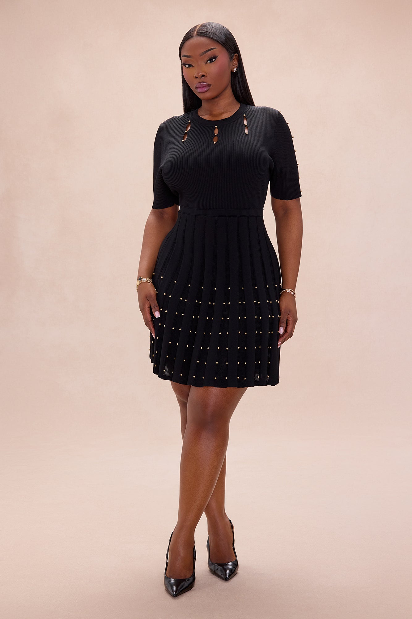 Maryna Beaded Midi Dress - Black