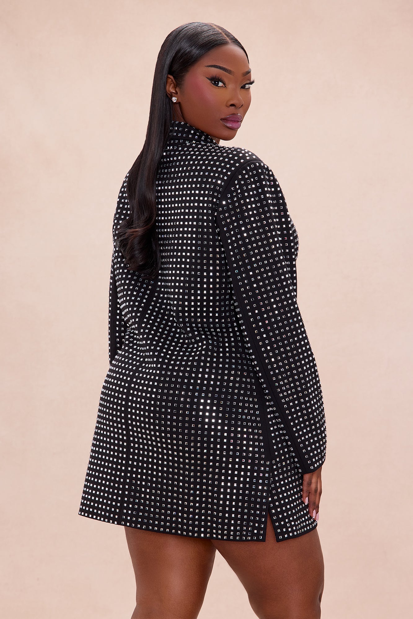 Classic Embellished Blazer Dress - Black