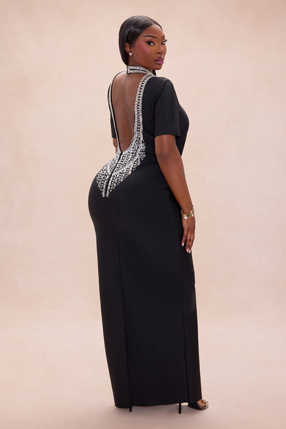 Tatum Backless Rhinestone Bandage Maxi Dress - Black