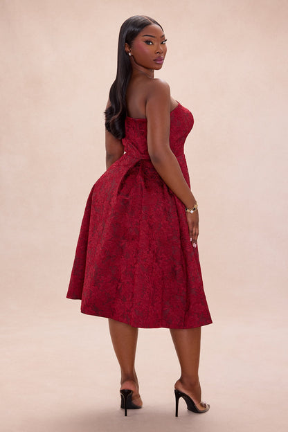 Ashlyn Strapless Jacquard Midi Dress - Wine