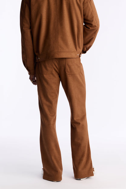 Stacked Slim Flare Matte Croc Leather Slit Pant - Brown