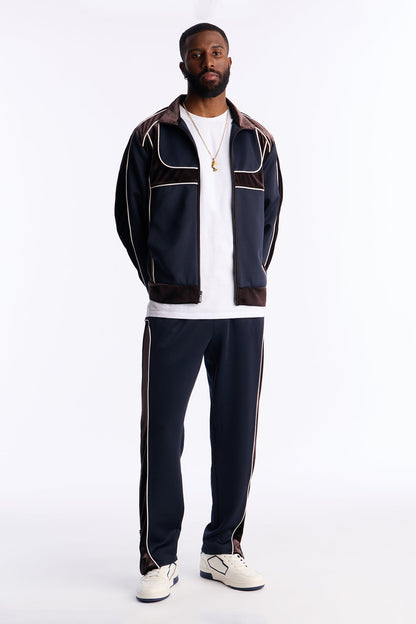 Relaxed Lexington Funnel Neck Velour Track Jacket - Navy