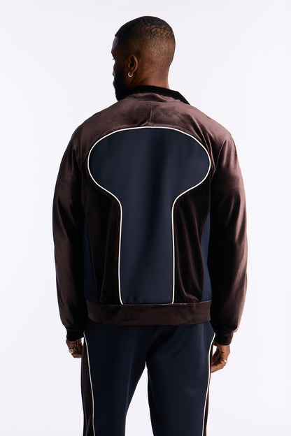 Relaxed Lexington Funnel Neck Velour Track Jacket - Navy