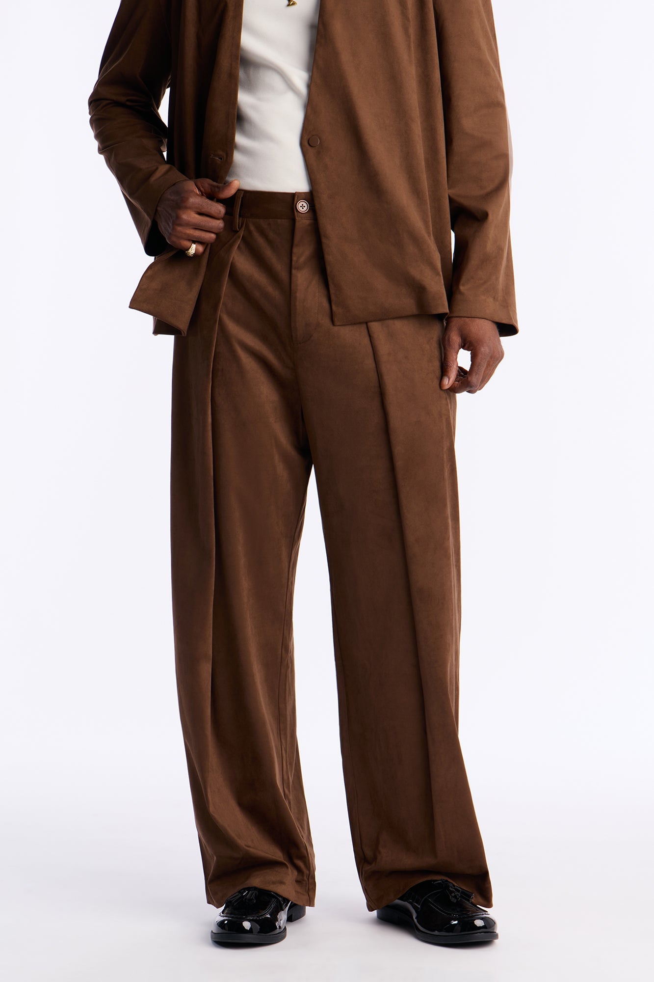 New Money Suede Pleated Trouser - Brown