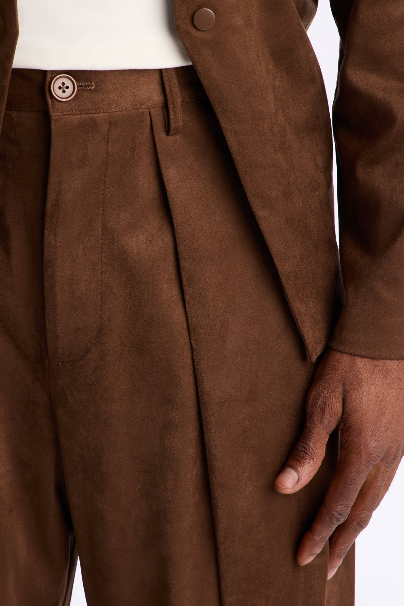 New Money Suede Pleated Trouser - Brown