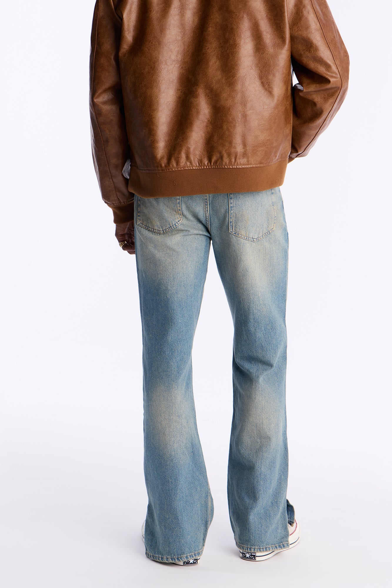 Stacked Slim Flare Stare Slit Jean - Vintage Blue Wash