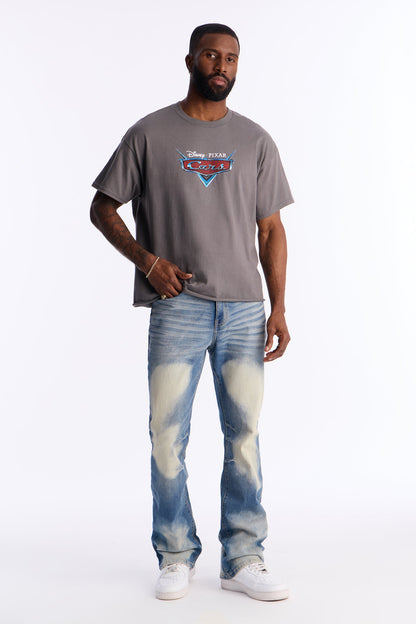 Stacked Skinny Flare Bleach Out Jean - Medium Blue Wash