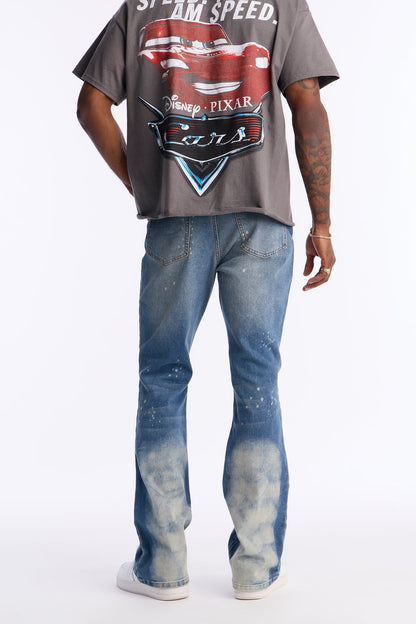 Stacked Skinny Flare Bleach Out Jean - Medium Blue Wash