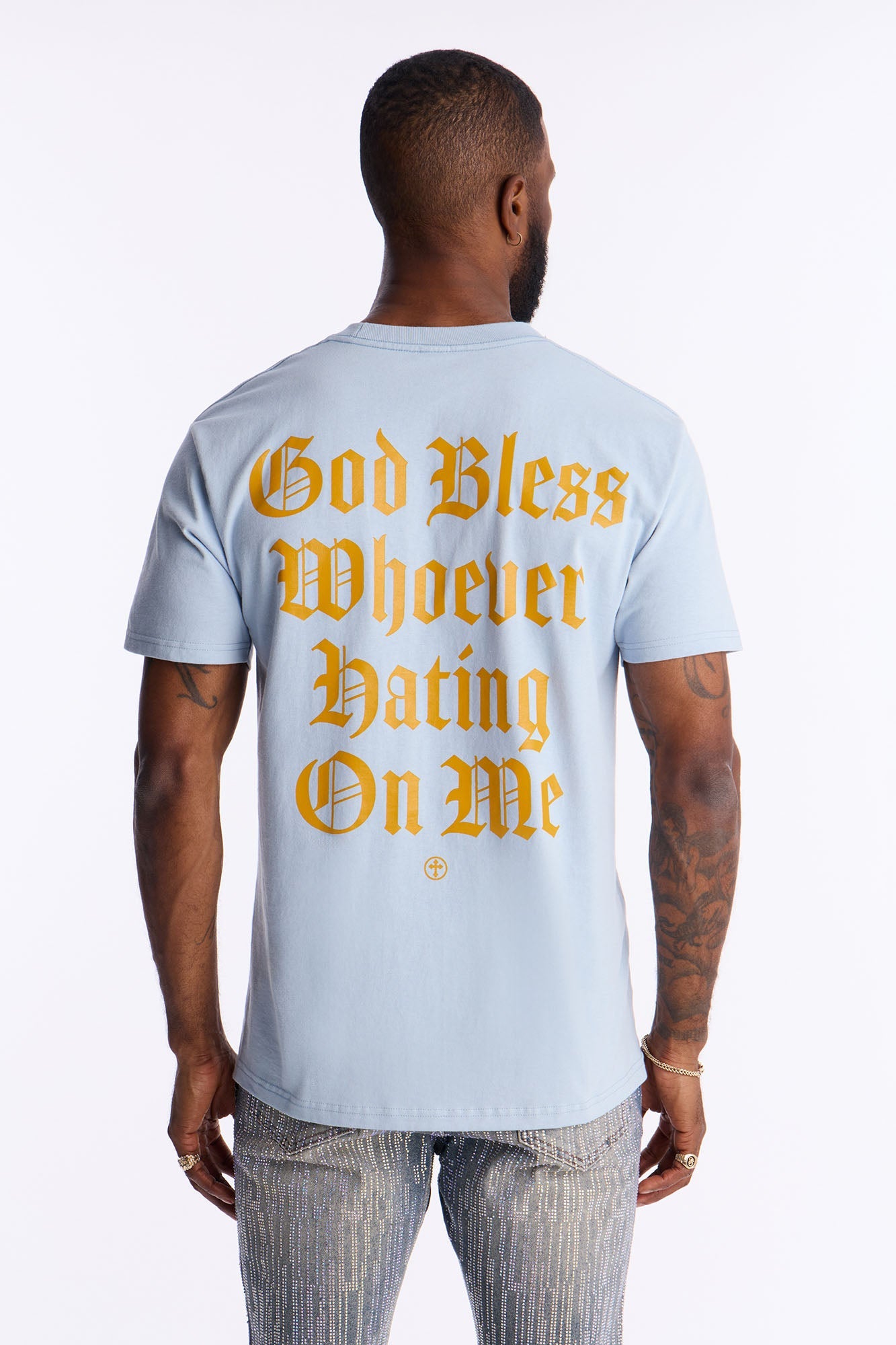 God Bless Whoever Hating On Me Short Sleeve Tee - Light Blue