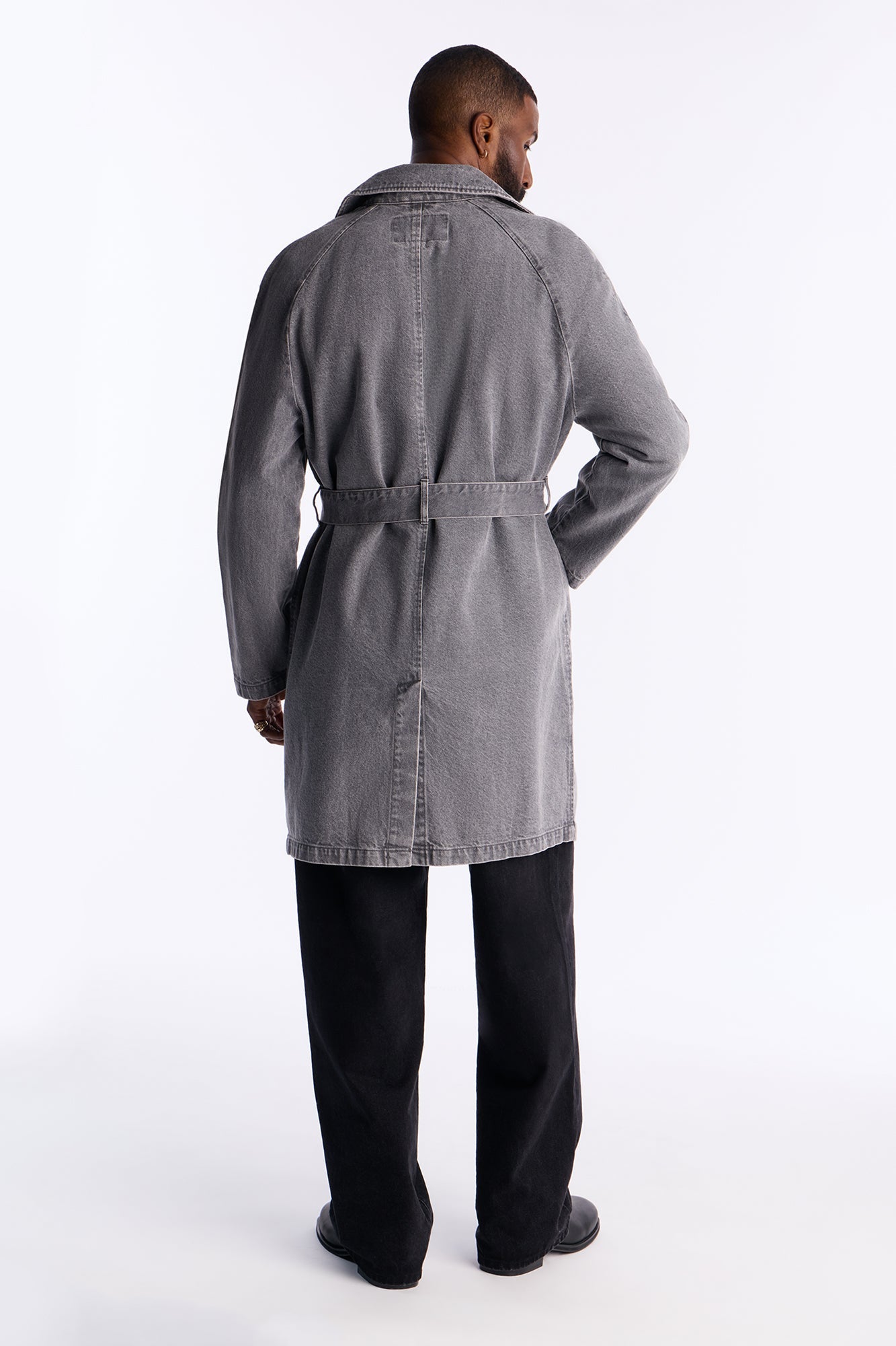 Finesse Double Breasted Denim Trench Coat - Grey