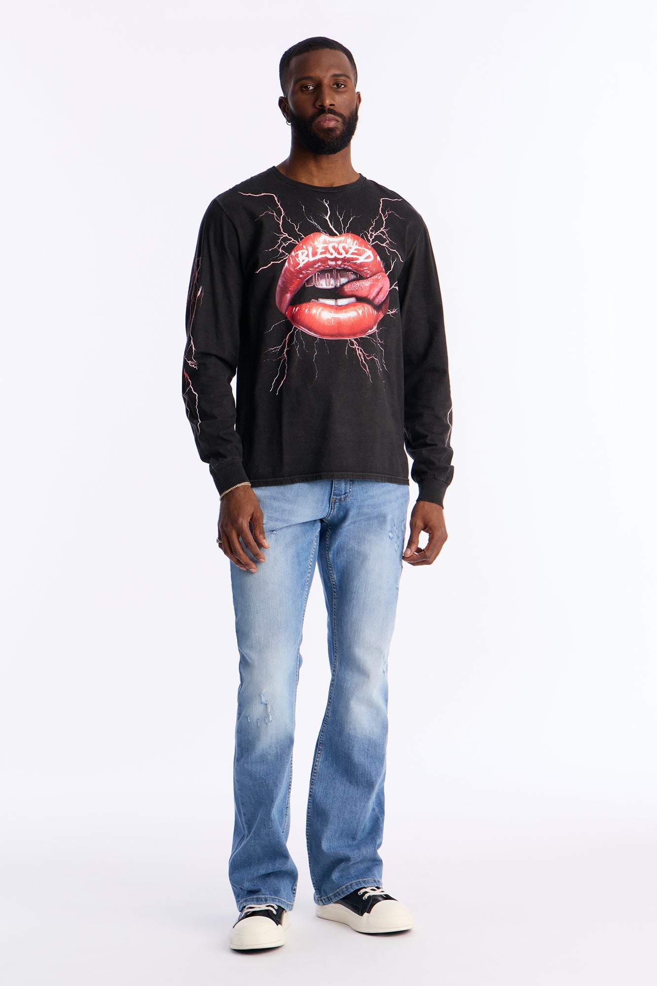 Blessed By Lighting Long Sleeve Tee - Black