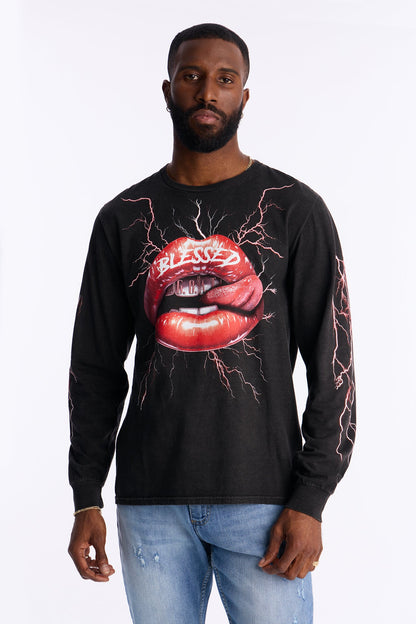 Blessed By Lighting Long Sleeve Tee - Black