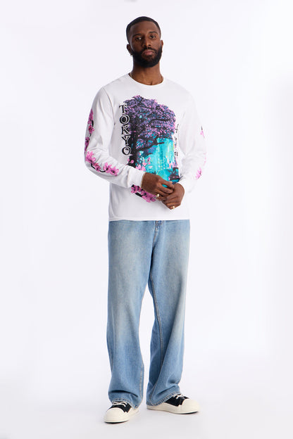 Tokyo Blossom Long Sleeve Tee - White