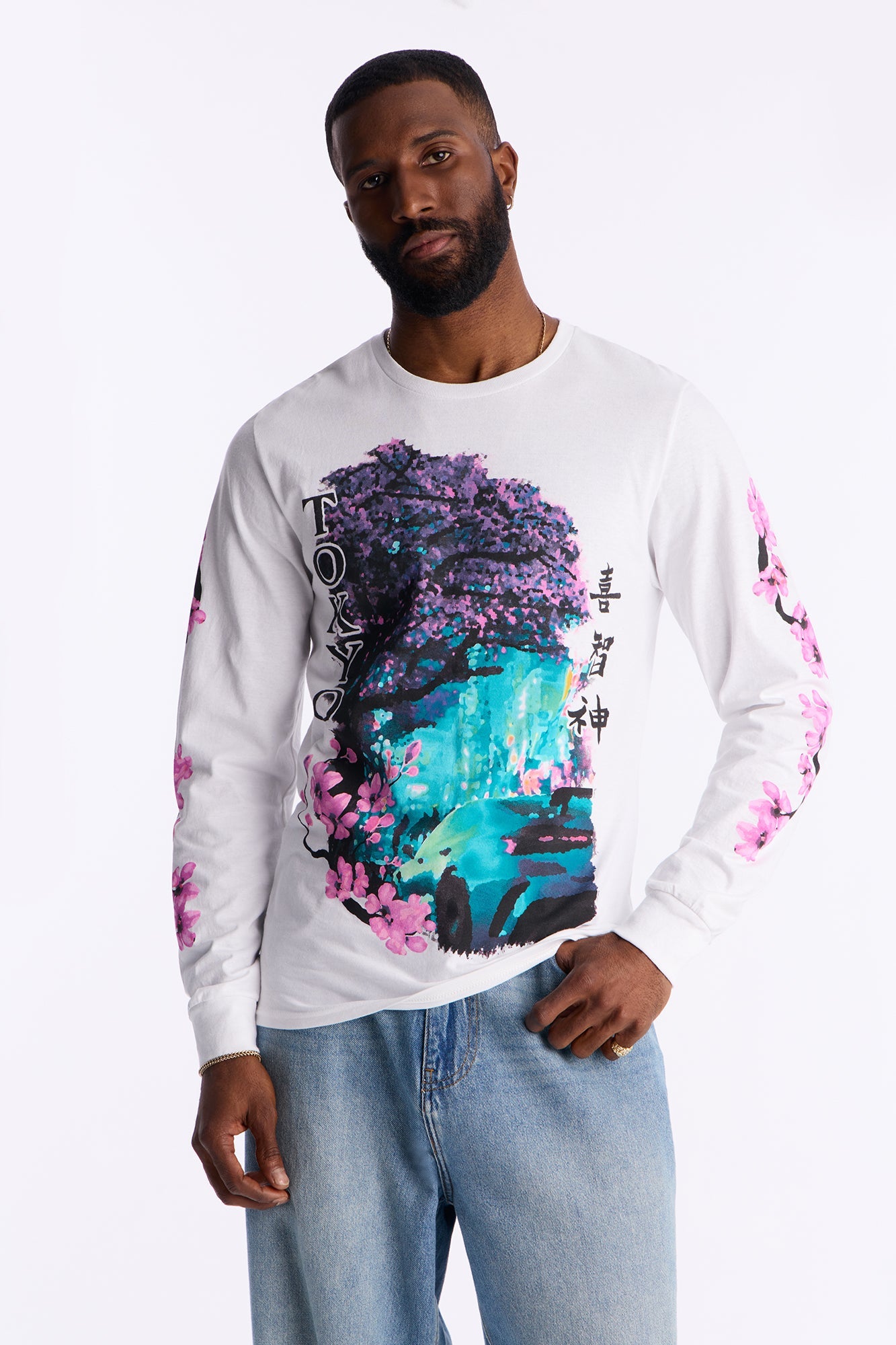 Tokyo Blossom Long Sleeve Tee - White