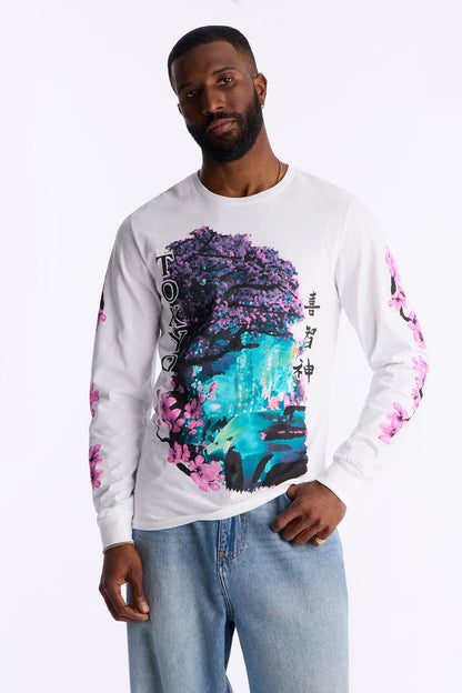 Tokyo Blossom Long Sleeve Tee - White