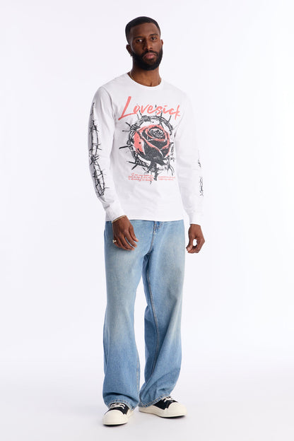 Barb Wired Lovesick Long Sleeve Tee - White