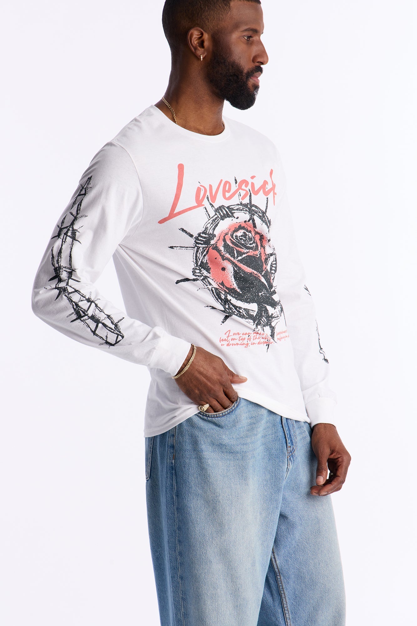 Barb Wired Lovesick Long Sleeve Tee - White