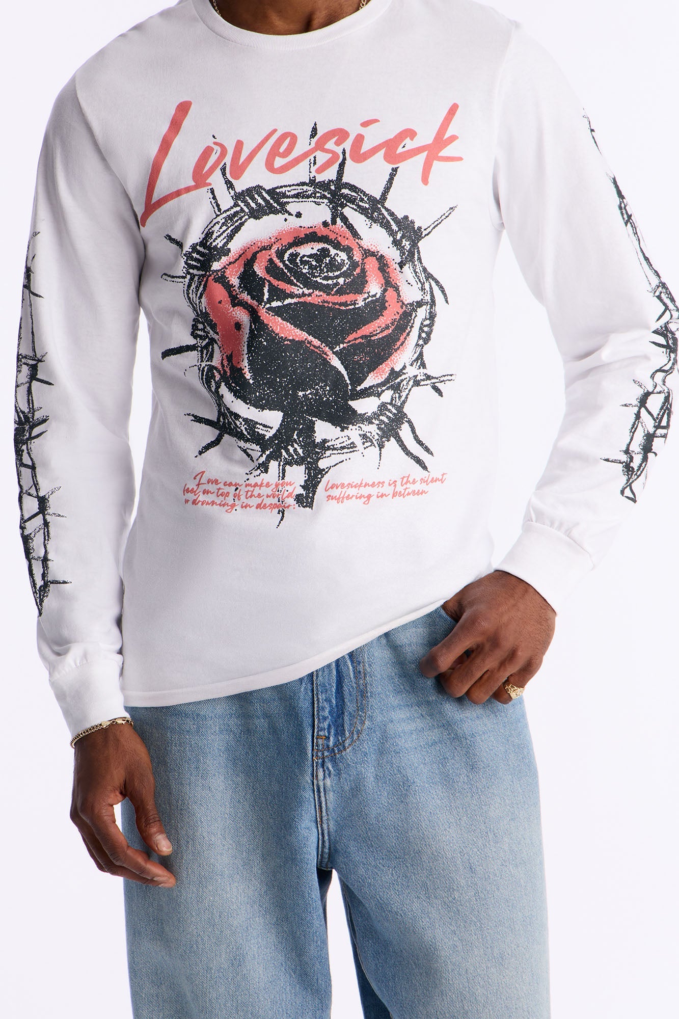Barb Wired Lovesick Long Sleeve Tee - White