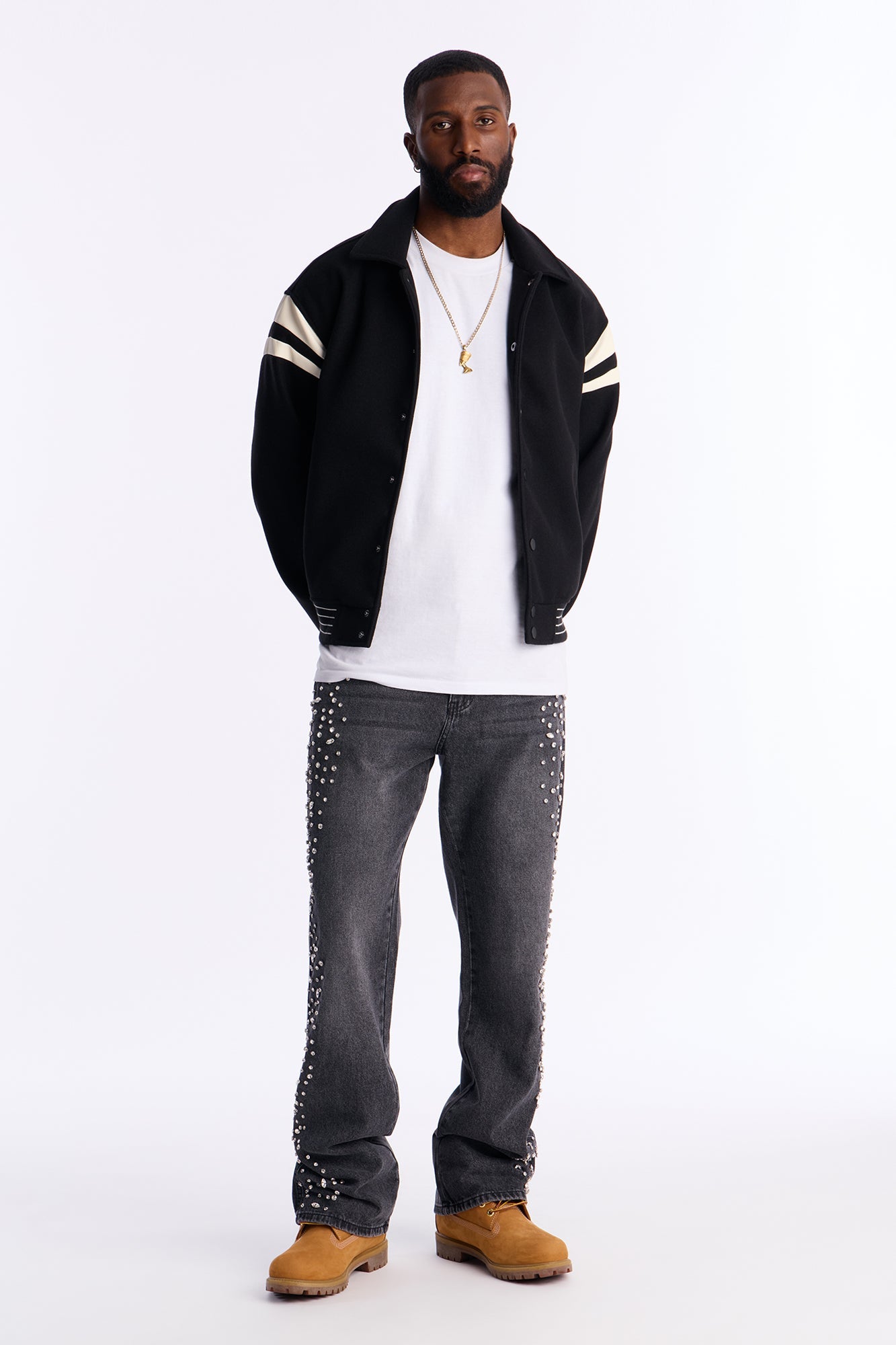 Stacked Slim Flare Another Level Jeweled Jean - Black Wash