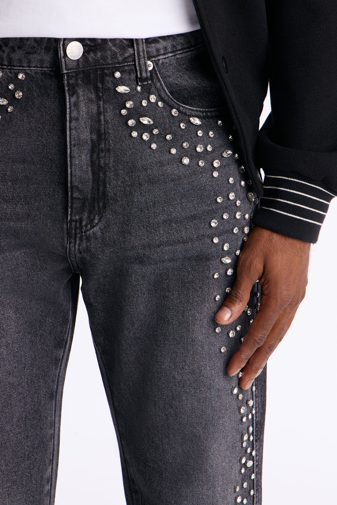 Stacked Slim Flare Another Level Jeweled Jean - Black Wash
