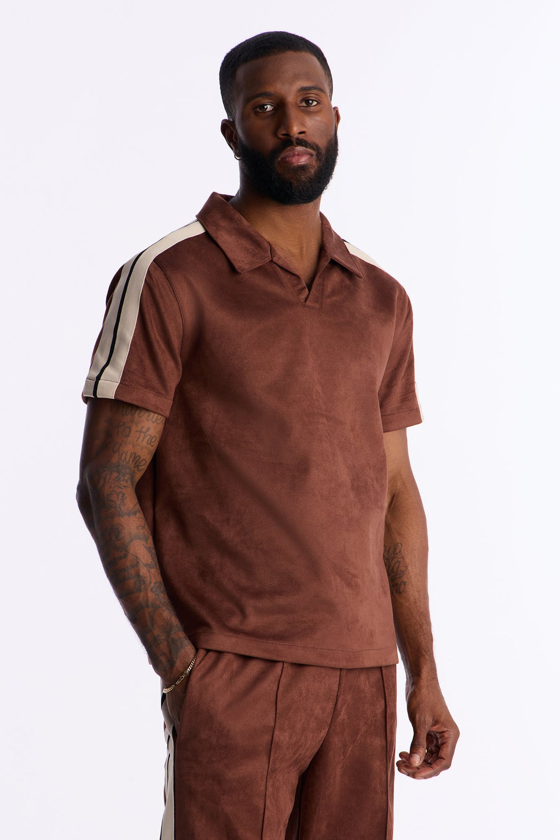 Faux Suede Short Sleeve Tee - Brown