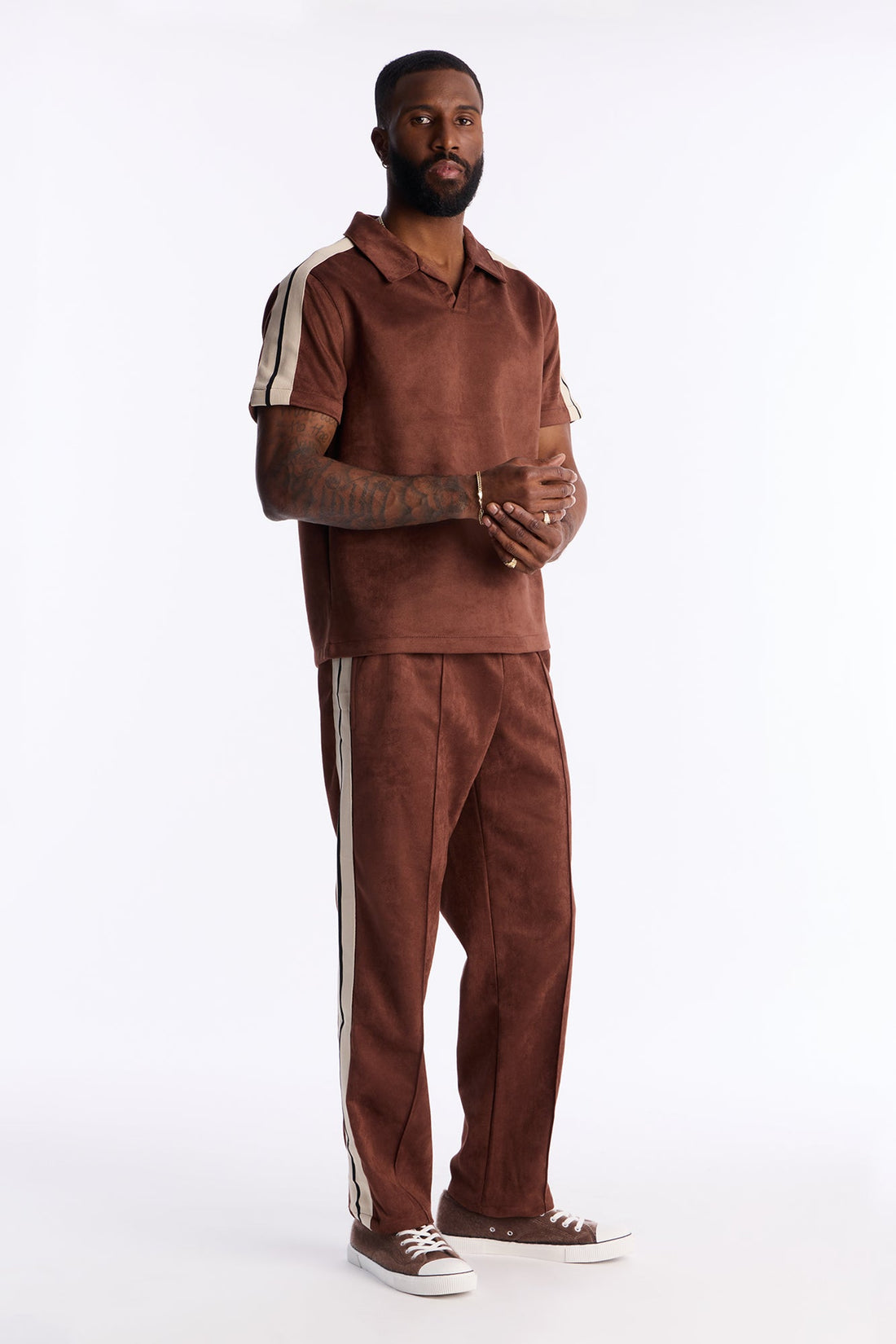 Straight Faux Suede Pant - Brown