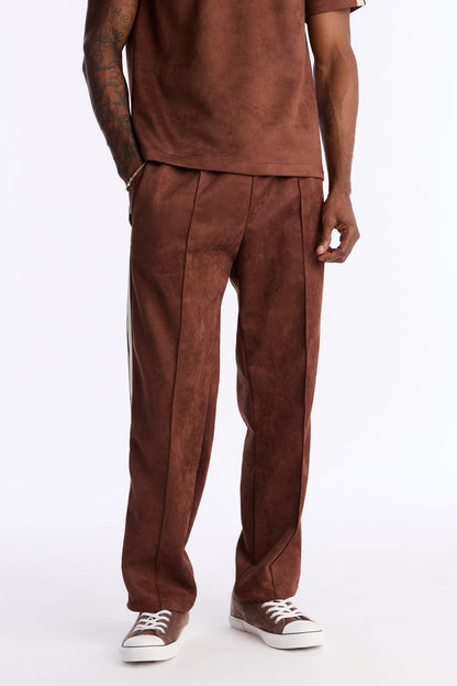 Straight Faux Suede Pant - Brown