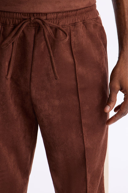 Straight Faux Suede Pant - Brown