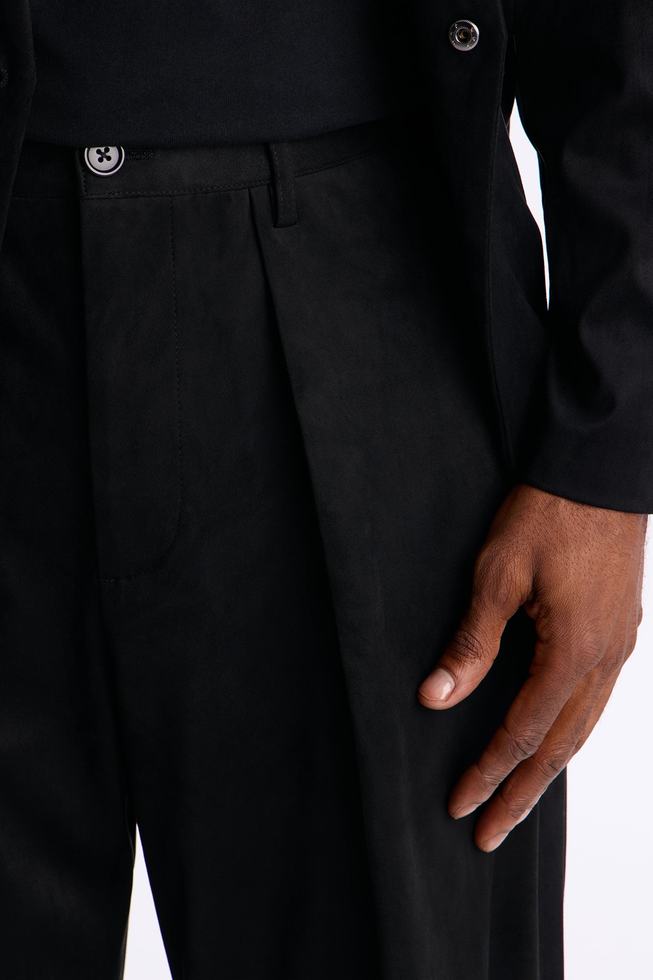 New Money Suede Pleated Trouser - Black