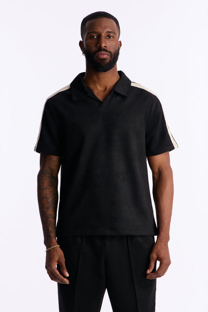 Faux Suede Short Sleeve Tee - Black
