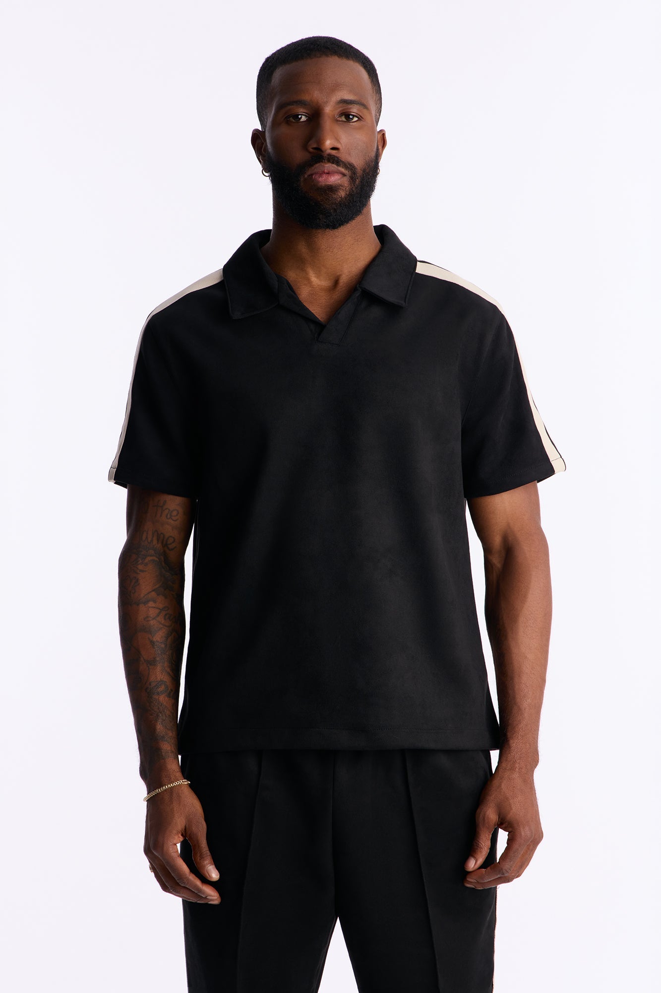 Faux Suede Short Sleeve Tee - Black