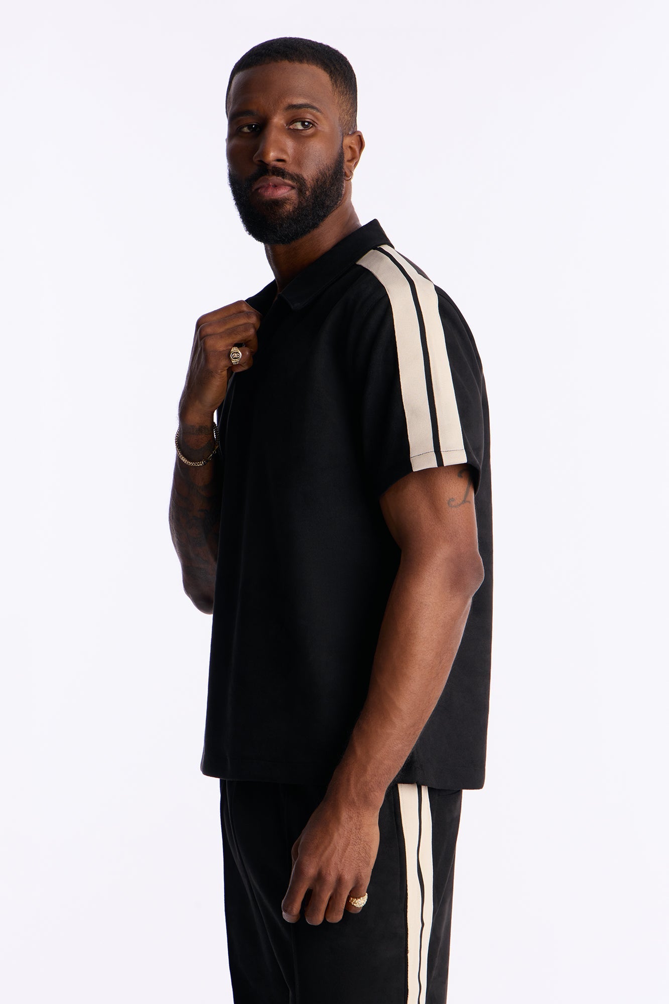 Faux Suede Short Sleeve Tee - Black