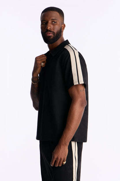 Faux Suede Short Sleeve Tee - Black