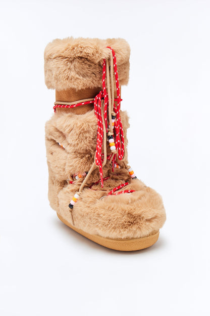 Mount Beaded Faux Fur Boots - Taupe