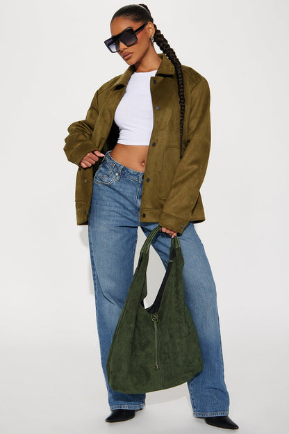The Brielle Faux Suede Jacket - Olive