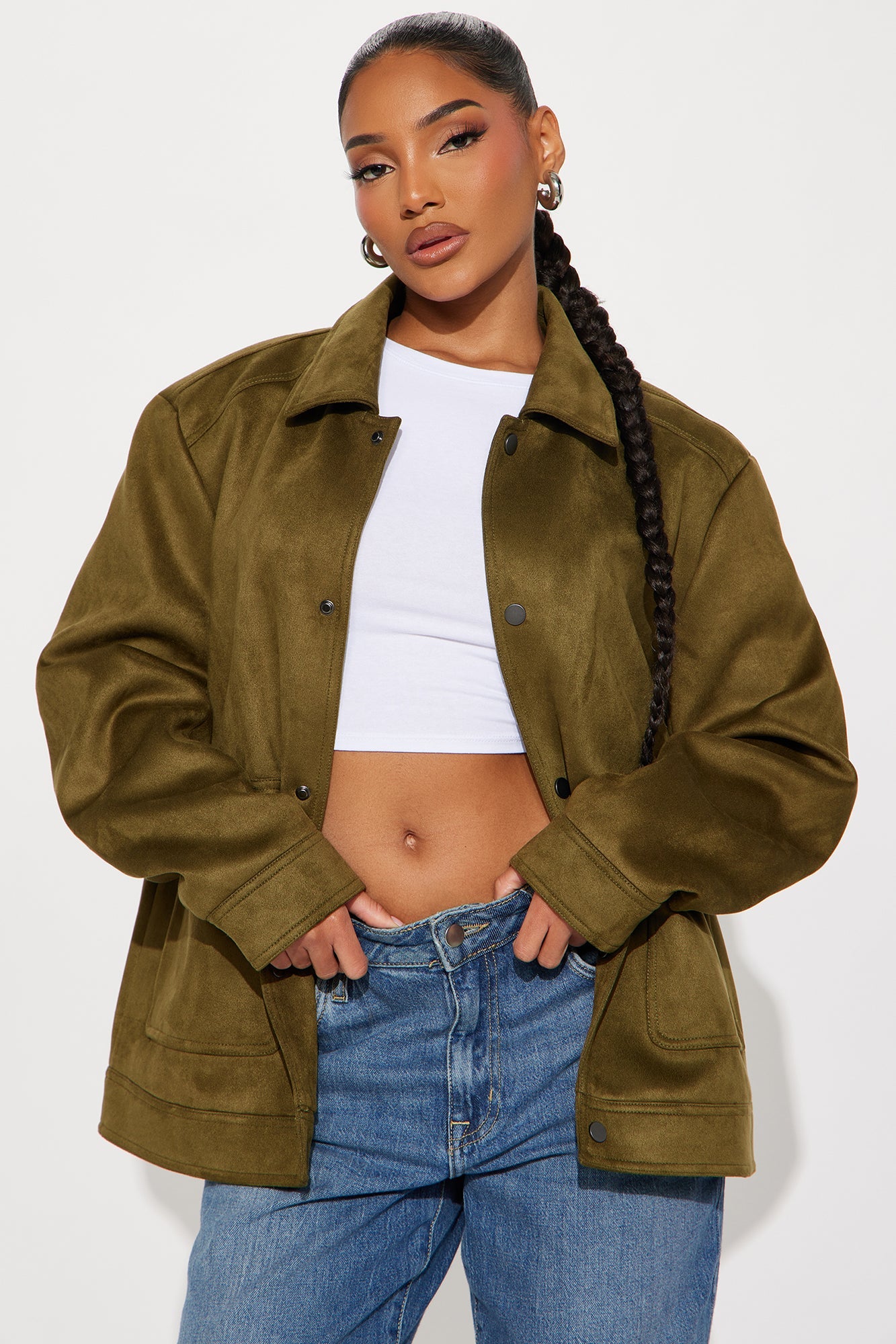 The Brielle Faux Suede Jacket - Olive
