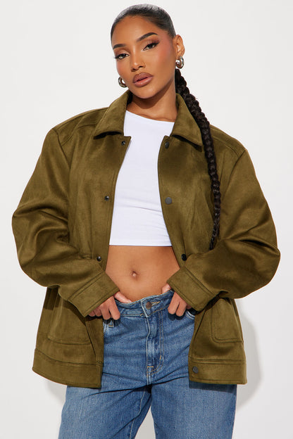 The Brielle Faux Suede Jacket - Olive