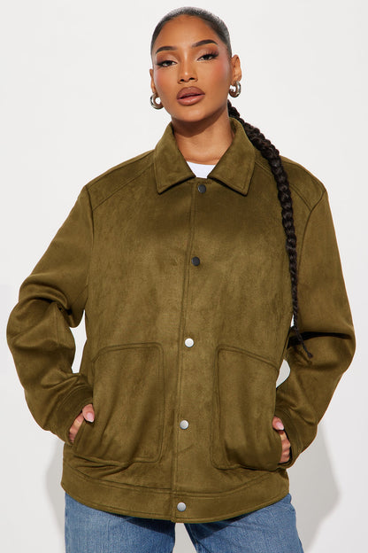 The Brielle Faux Suede Jacket - Olive