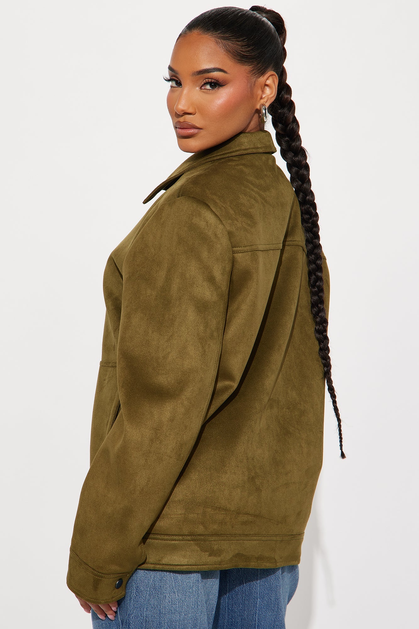 The Brielle Faux Suede Jacket - Olive