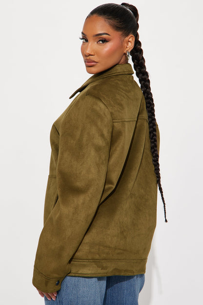 The Brielle Faux Suede Jacket - Olive